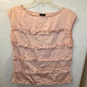 Talbots Peach Ruffle Blouse Size 10 Sleeveless Cotton Top Coquette Soft Girl